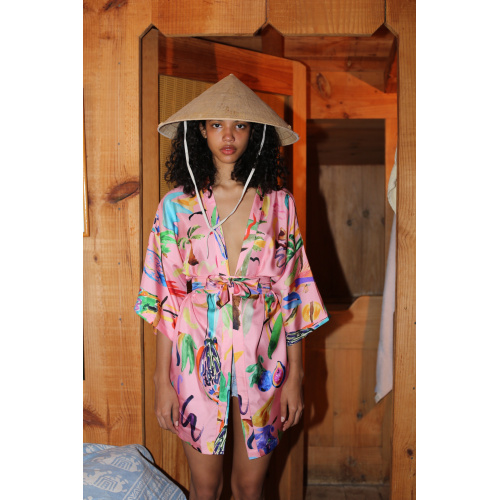 PERRUCHES ROSES SHORT KIMONO