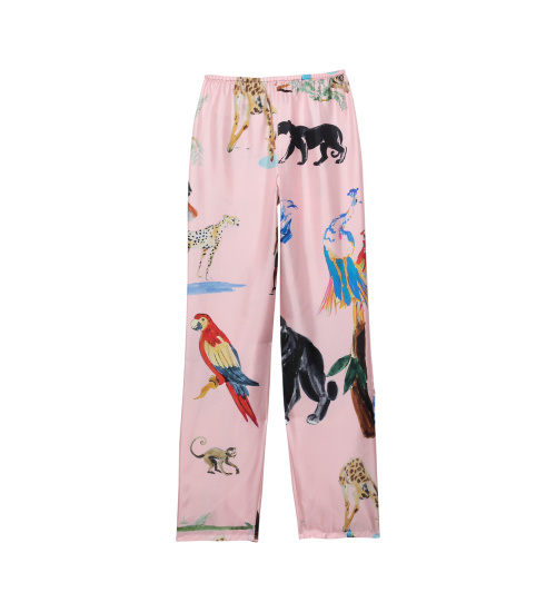 PANTALON EN SOIE ANIMAL PINK PARTY