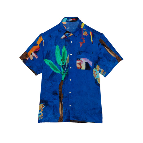 AQUA PAINT BLUE HAWAIIAN SHIRT