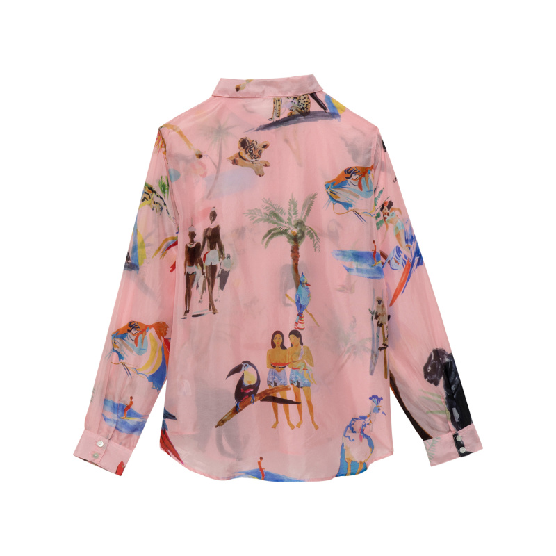 ANIMAL PINK PARTY SILK SHIRT