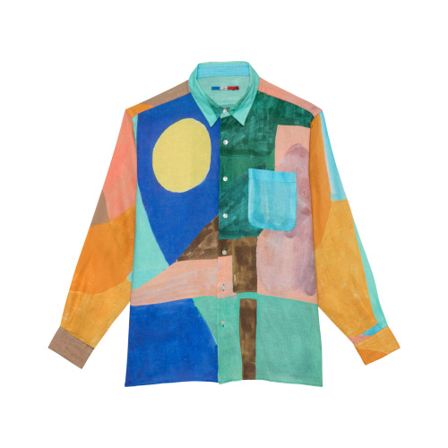 CHEMISE EN LIN ROSE BLEU VERT