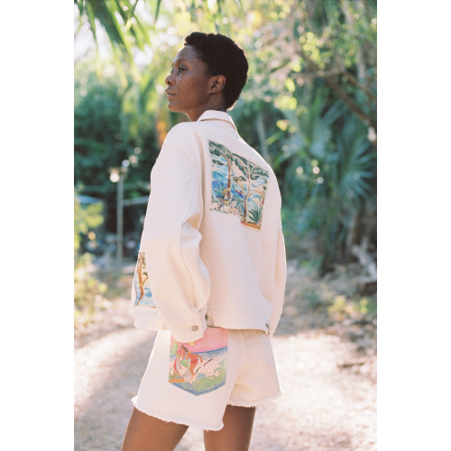 SHORT EN JEAN SUNSET PINK ECRU