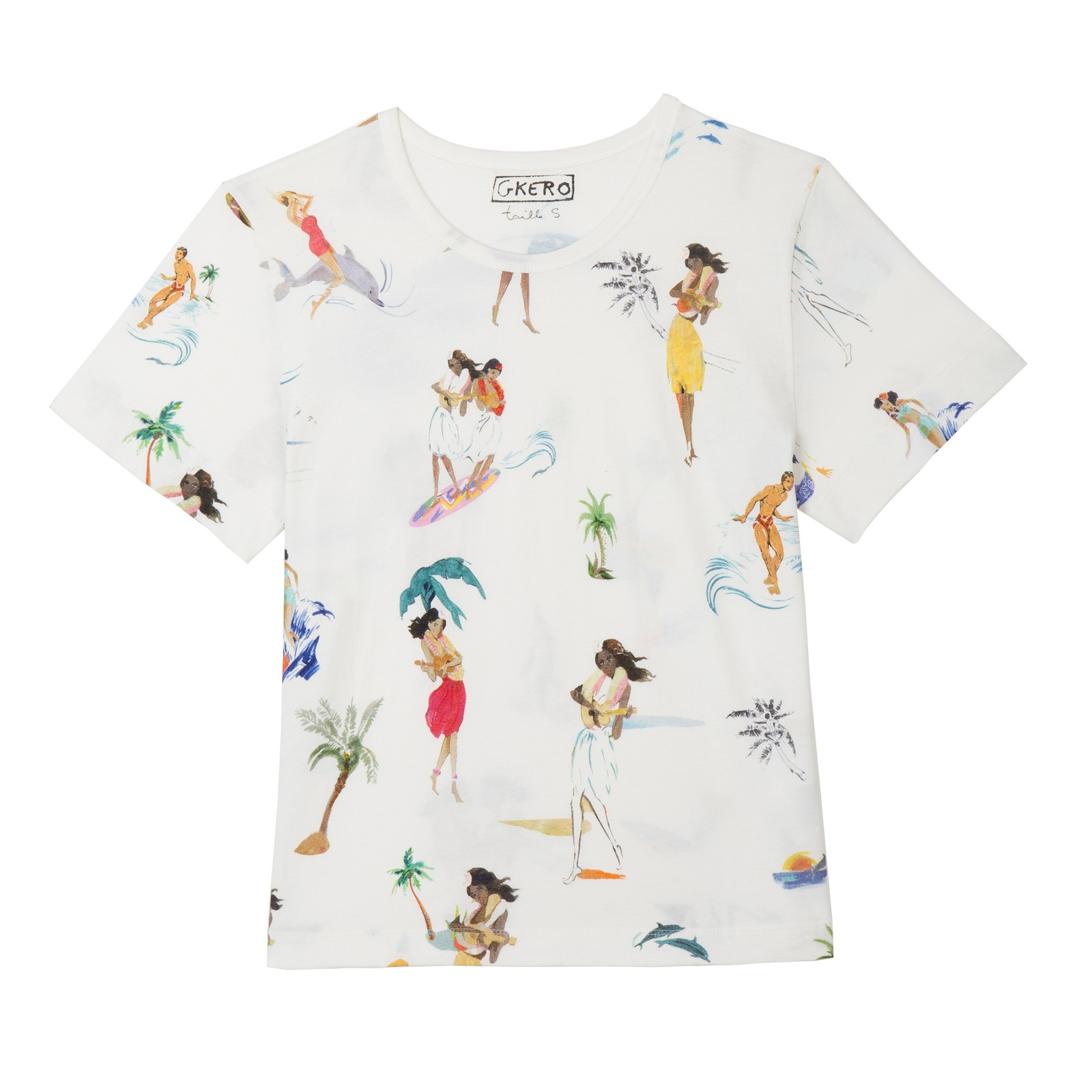Gkero little hawaiian dancers print cotton t-shirt for woman
