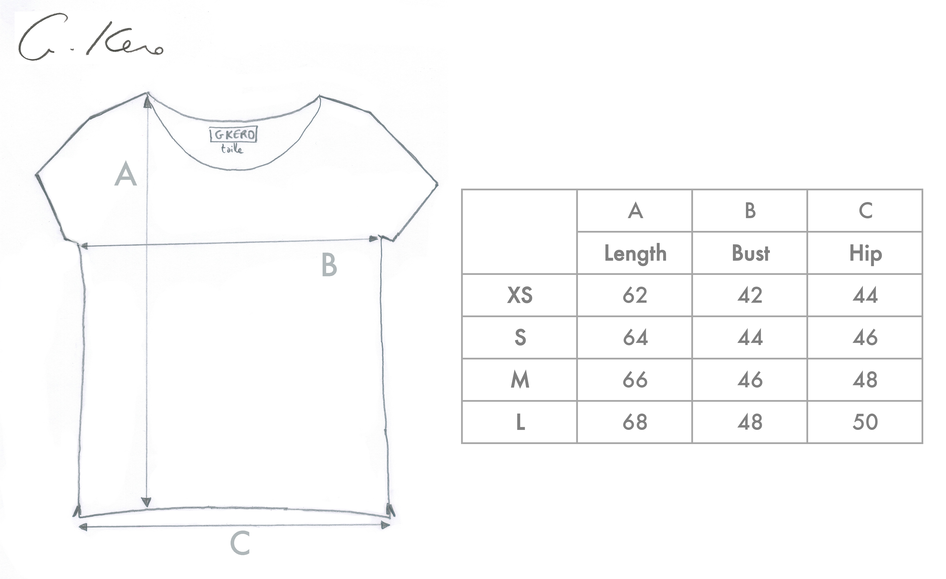 Size Guide - G.Kero